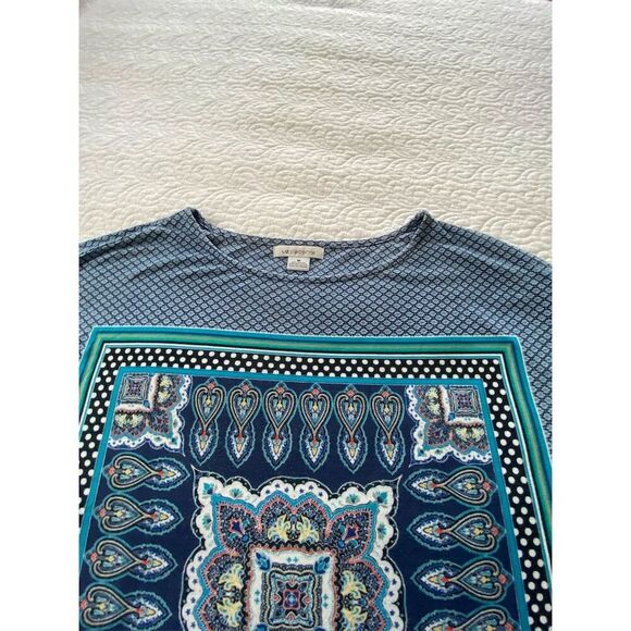 Liz Claiborne Boxy Dolman Cap Sleeve Knit Top Blue Paisley Print Size M - Picture 5 of 9